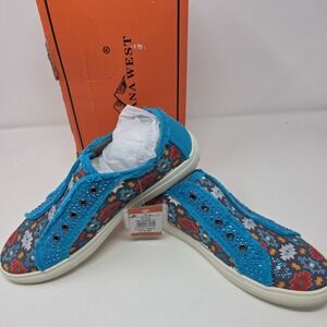 Montana West Slip-On Shoes Womens 11 Blue Canvas Aztec Embellished Casual NWT